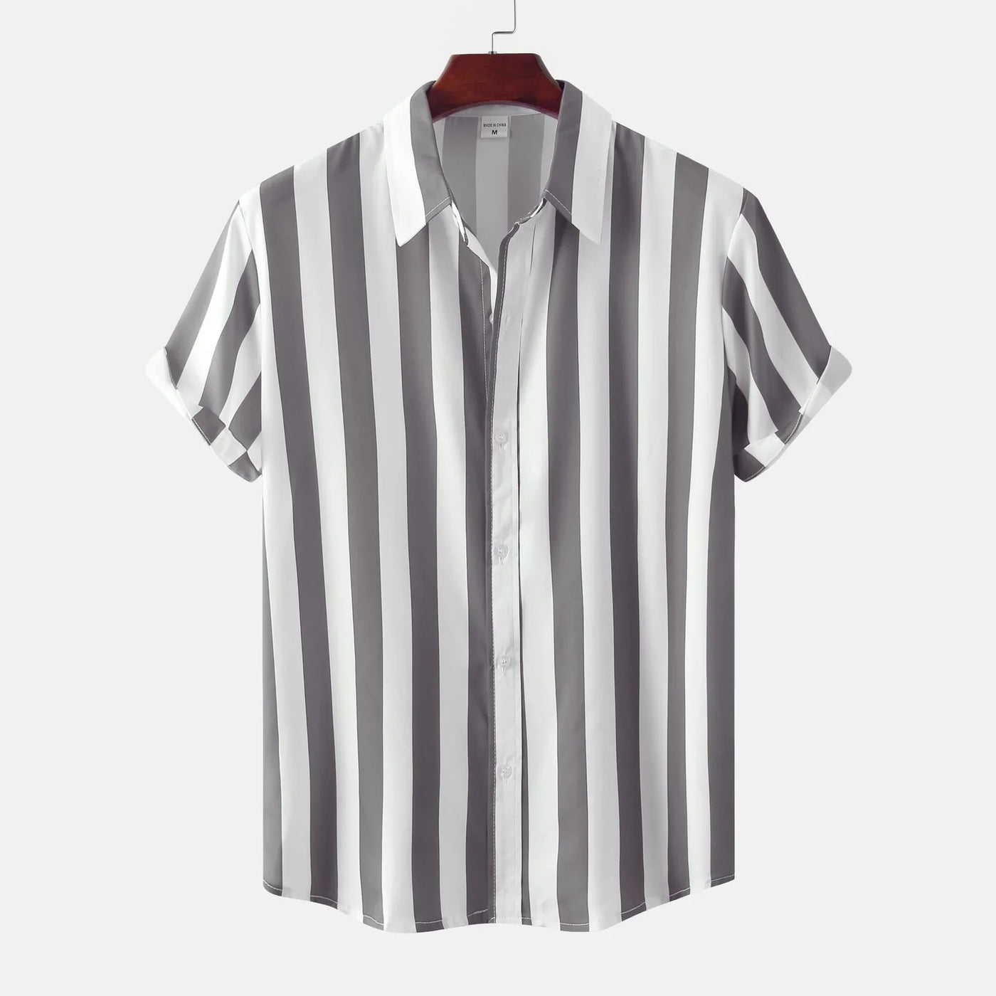 Chemise Boutonnée À Manches Courtes Pour Hommes | Rayures Verticales