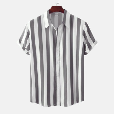 Chemise Boutonnée À Manches Courtes Pour Hommes | Rayures Verticales
