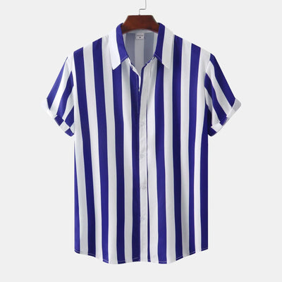 Chemise Boutonnée À Manches Courtes Pour Hommes | Rayures Verticales