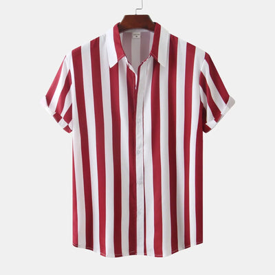 Chemise Boutonnée À Manches Courtes Pour Hommes | Rayures Verticales