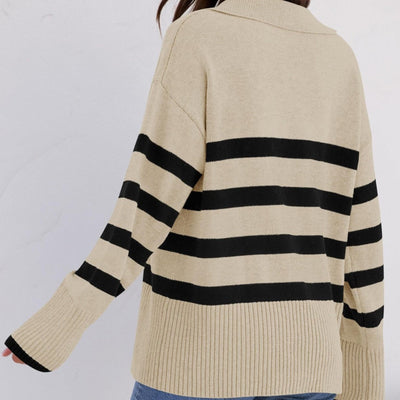Pull en tricot rayé avec col pour femmes | Parfait pour toutes les saisons