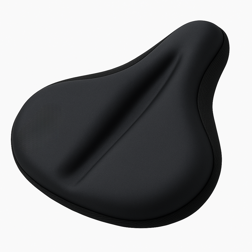 Coussin de selle de vélo noir ergonomique, design large et confortable, idéal pour cyclisme, amélioration du confort et réduction de la pression.