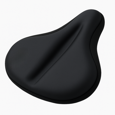 Coussin de selle de vélo noir ergonomique, design large et confortable, idéal pour cyclisme, amélioration du confort et réduction de la pression.