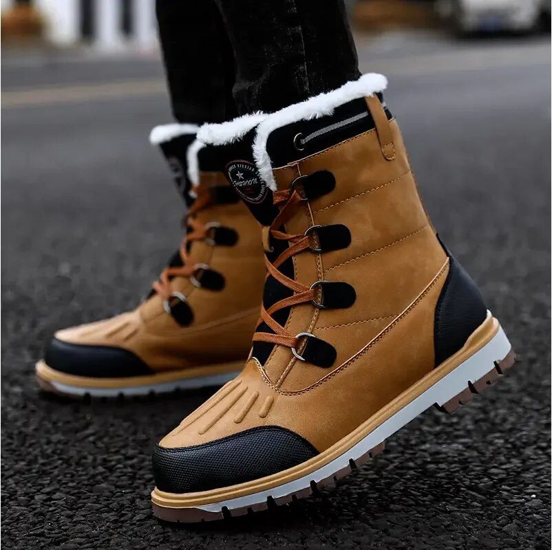 Bottes d'hiver pour hommes - Chaussures de neige doublées et chaudes avec semelle antidérapante