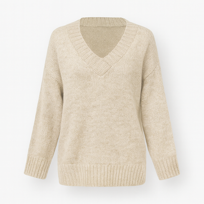 Beige Women's Elegant V-Neck Sweater