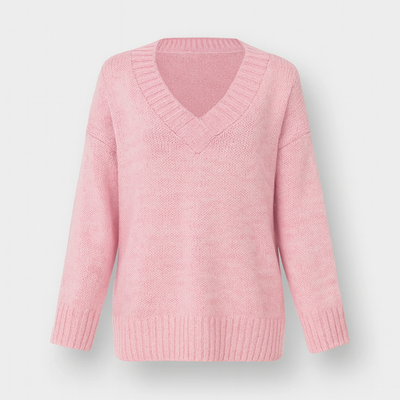 Pink Women's Elegant V-Neck Sweater