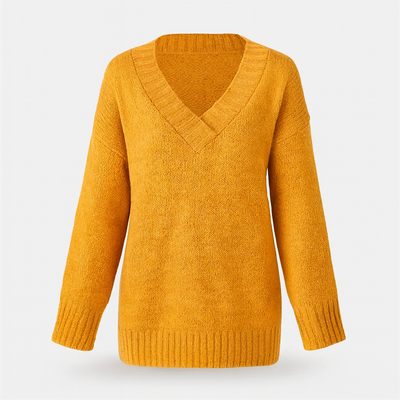 Yellow Orange Women's Elegant V-Neck Sweater