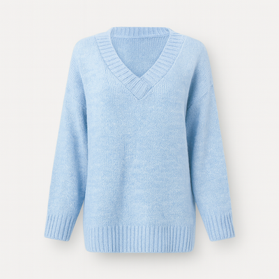 Blue Women's Elegant V-Neck Sweater