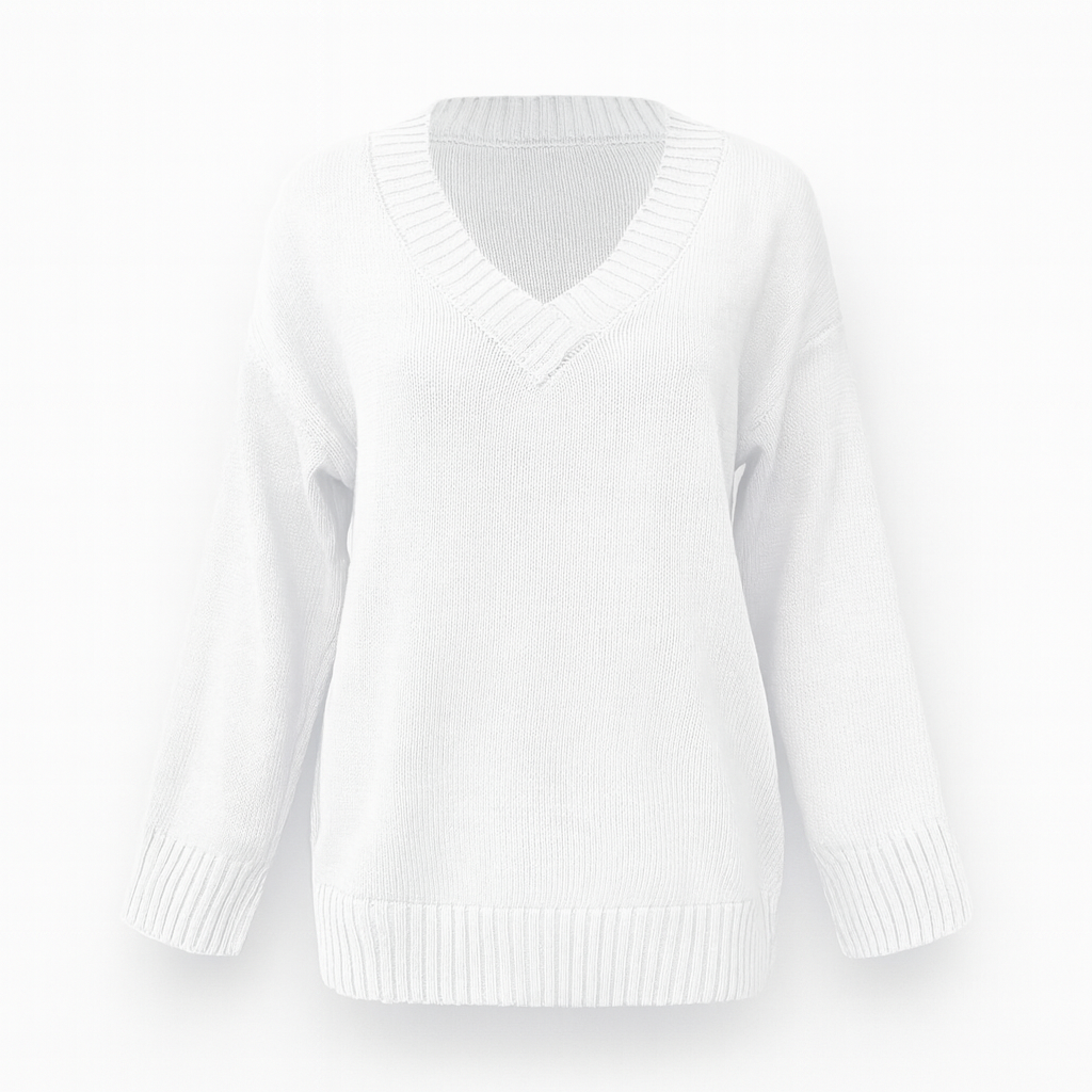White Women's Elegant V-Neck Sweater