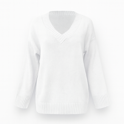 White Women's Elegant V-Neck Sweater