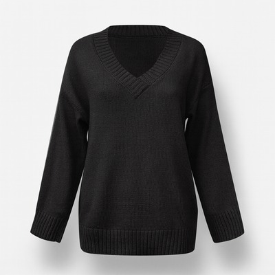 Black Women's Elegant V-Neck Sweater