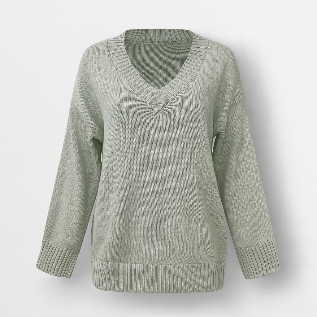 Gray Women's Elegant V-Neck Sweater