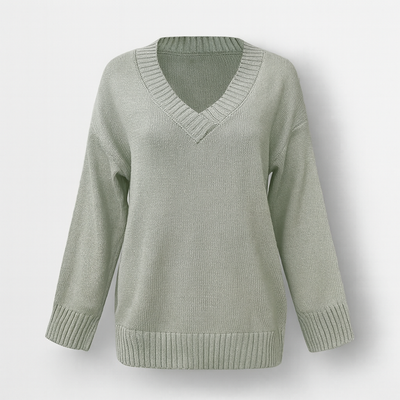 Gray Women's Elegant V-Neck Sweater