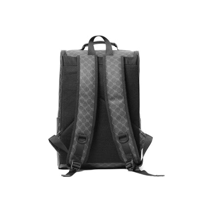 Sac à dos noir Gucci avec motif monogramme, bretelles ajustables et poignée supérieure. Design élégant et moderne pour un usage quotidien.