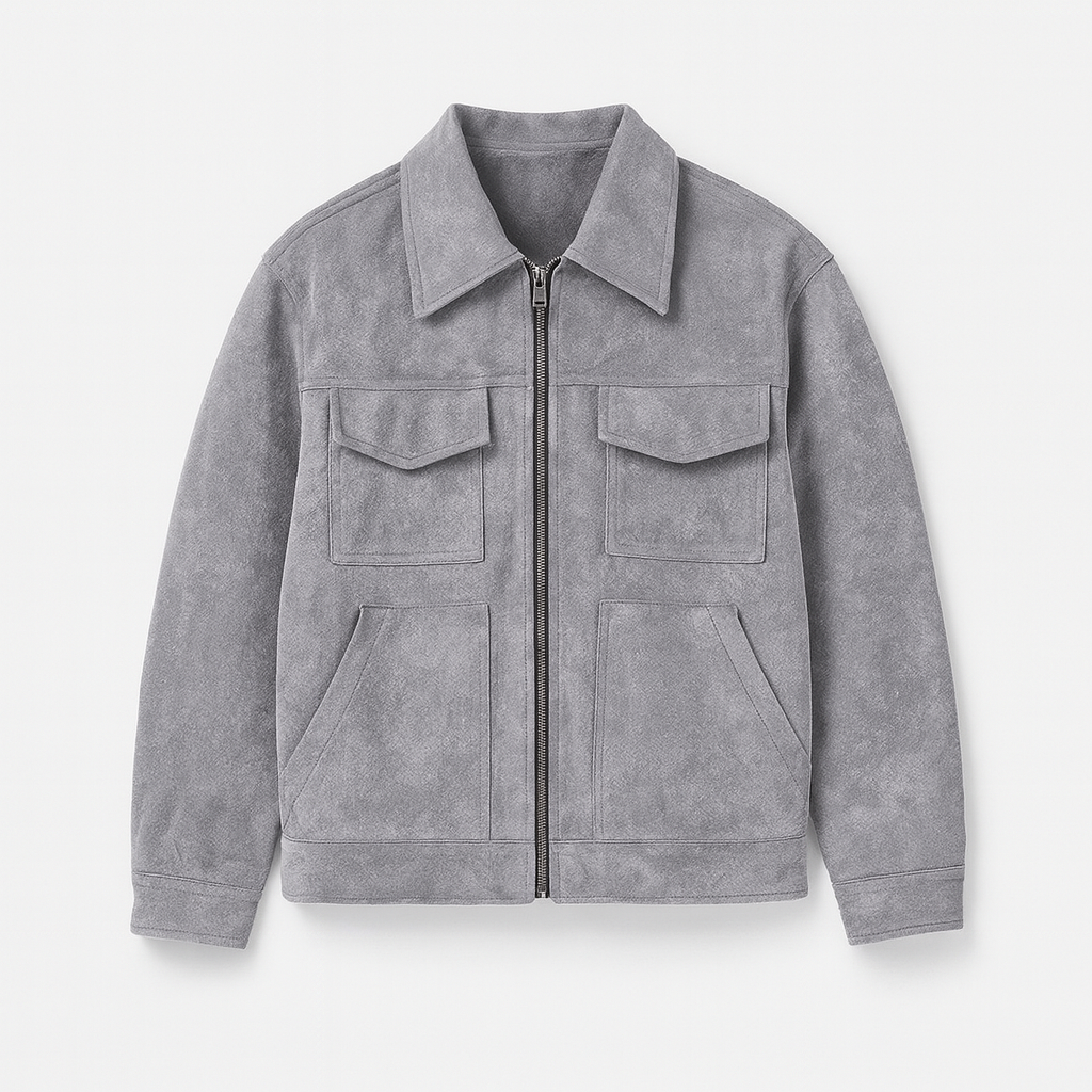 Gray suede jacket with zipper