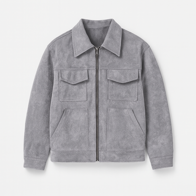 Gray suede jacket with zipper