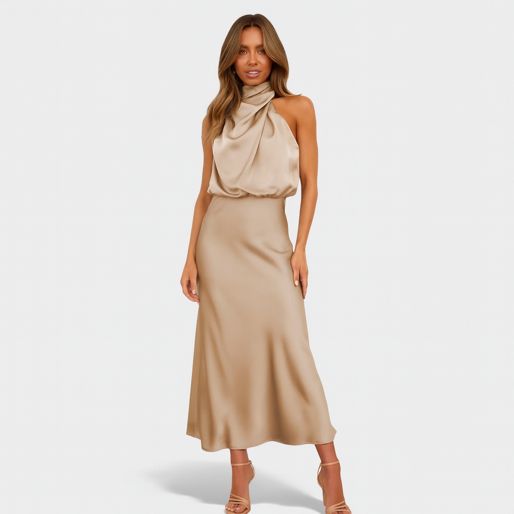 Satin Halter Neck Dress for Women