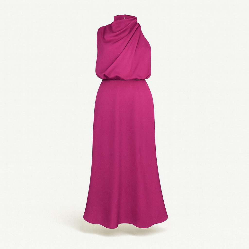 Pink Satin Halter Neck Dress for Women