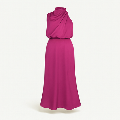 Pink Satin Halter Neck Dress for Women
