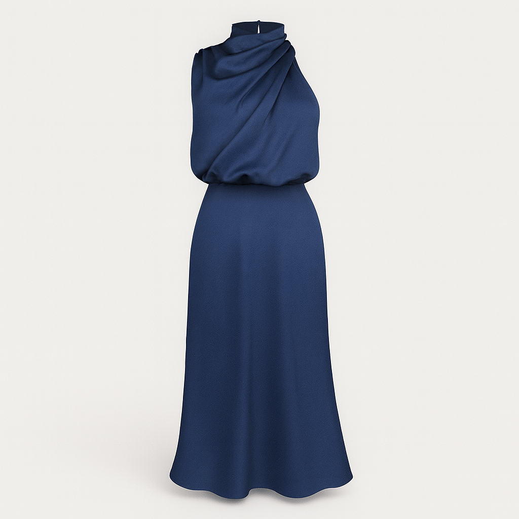 Blue Marine Satin Halter Neck Dress for Women