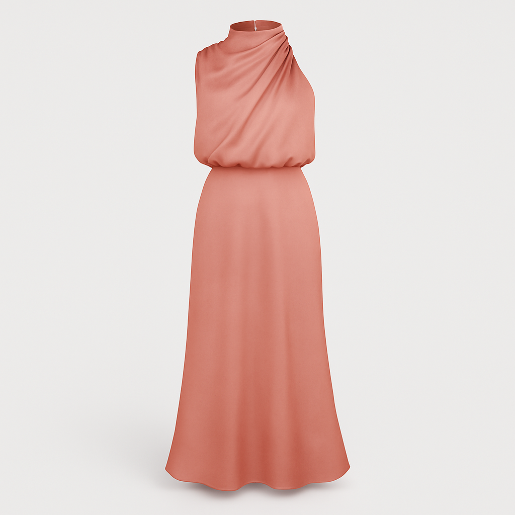 Rose Satin Halter Neck Dress for Women