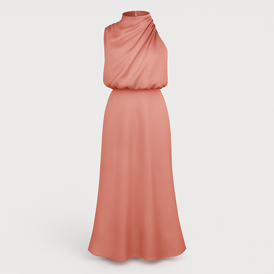 Rose Satin Halter Neck Dress for Women