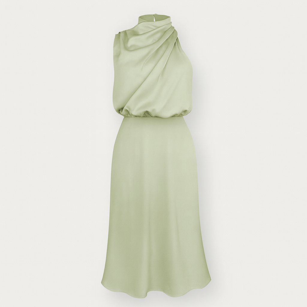 Light Green Satin Halter Neck Dress for Women