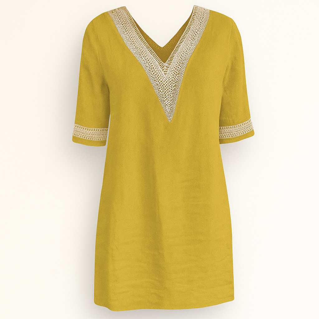 Green Linen V-neck Dress