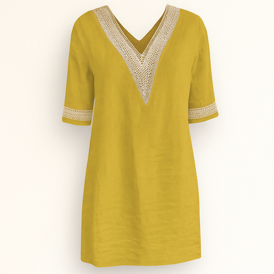 Green Linen V-neck Dress