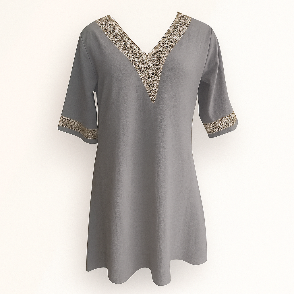 Gray Linen V-neck Dress