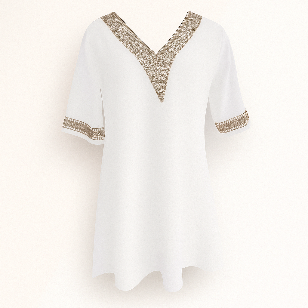 White Linen V-neck Dress