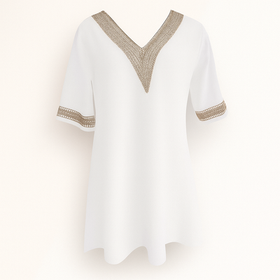 White Linen V-neck Dress