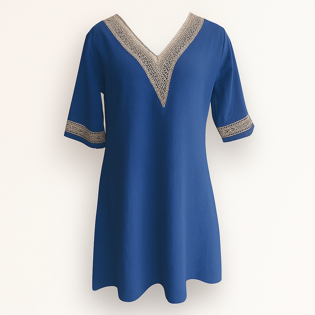 Blue Linen V-neck Dress