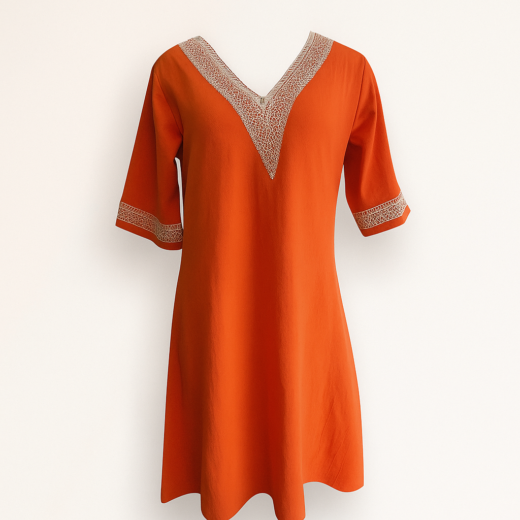 Orange Linen V-neck Dress