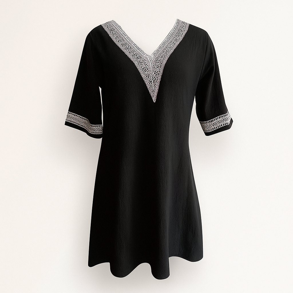Black Linen V-neck Dress