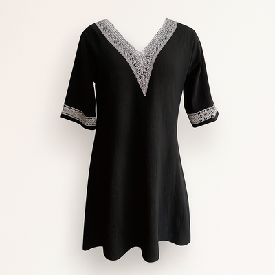Black Linen V-neck Dress