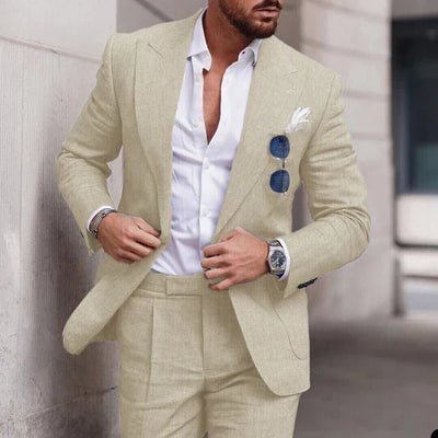 Costume de mariage 2 pièces en lin pour hommes - boutonnage simple