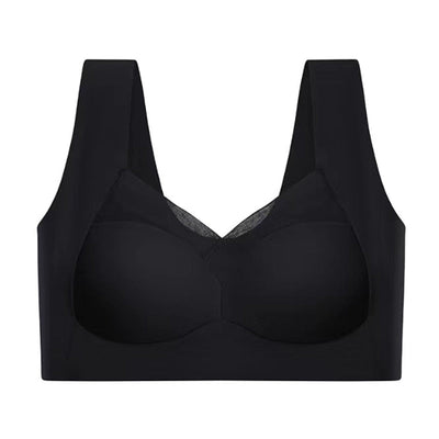 Soutien-gorge noir sans armatures, design moderne, tissu doux et extensible, idéal pour confort quotidien et maintien optimal.