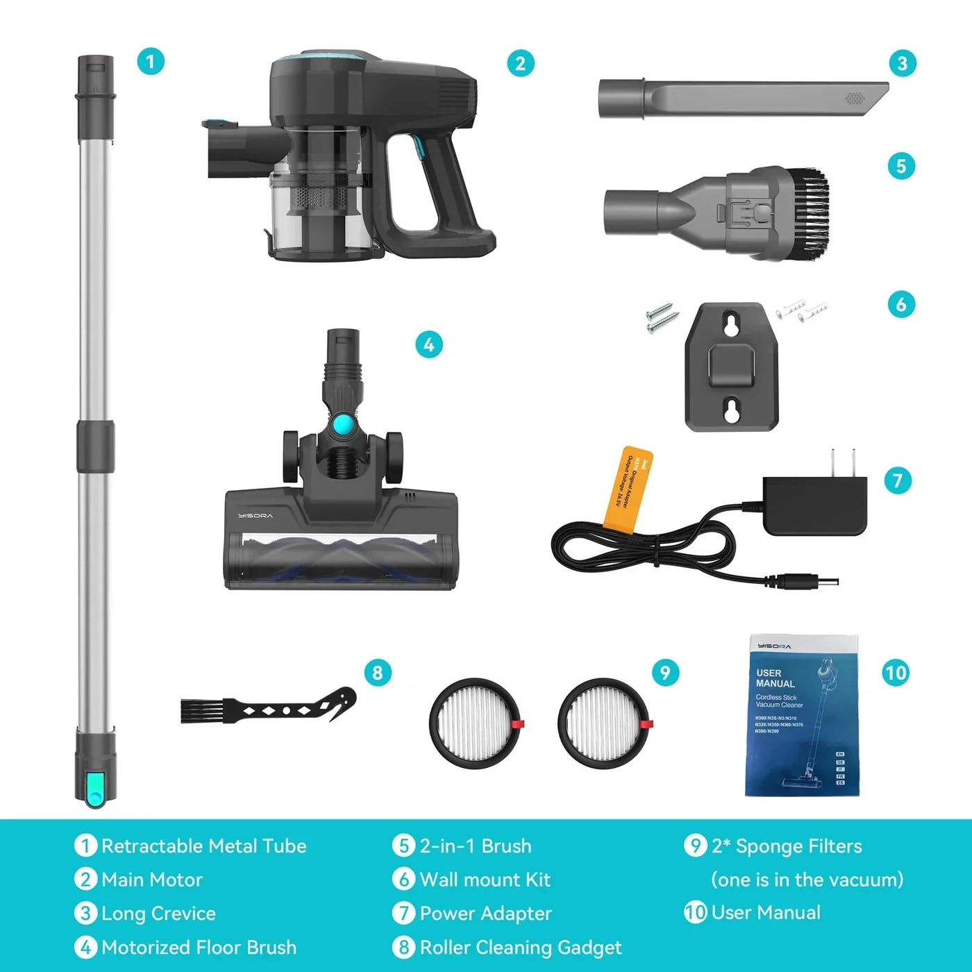 Aspirateur-balai 6-en-1 sans fil - avec brosse LED, batterie 2200mAh et fonctionnement silencieux (65dB)