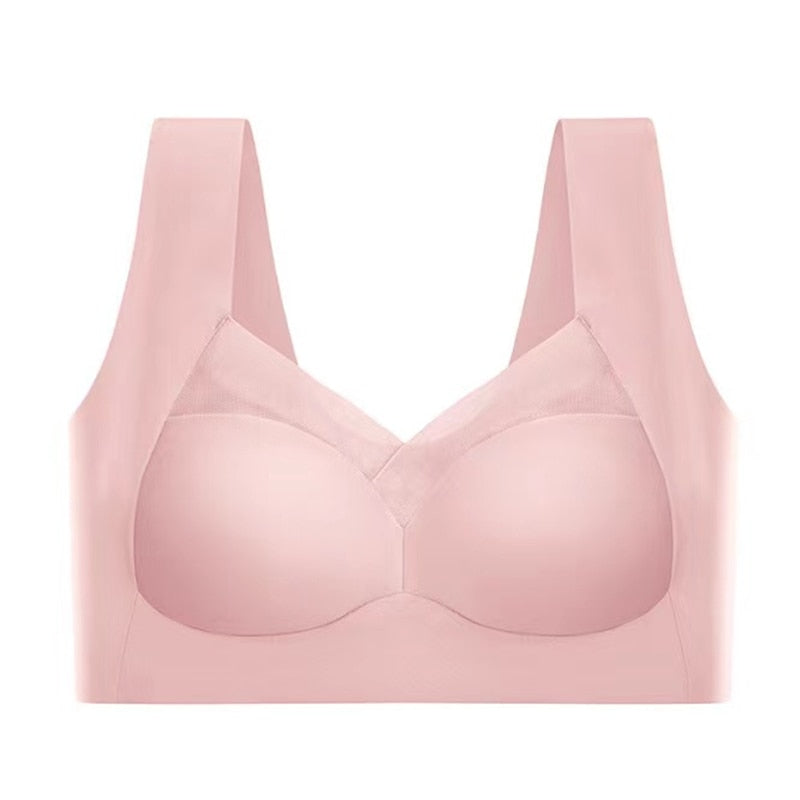 Soutien-gorge rose sans couture, design moderne, bretelles larges, confort optimal, lingerie féminine, sous-vêtement doux et élégant.
