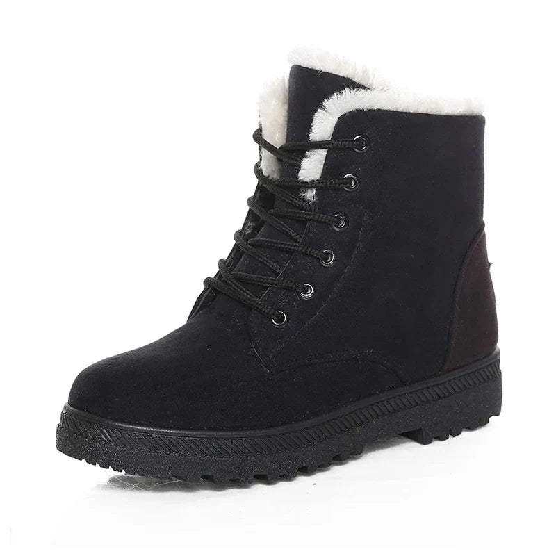 Bottes d'hiver pour femmes doublées de laine polaire - Bottines à lacets chaudes