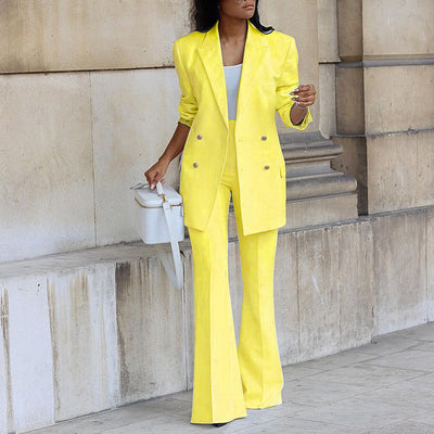 Elégant ensemble blazer deux pièces avec boutons et poches pour femmes | Idéal pour toutes les saisons