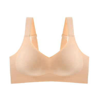 Soutien-gorge beige sans coutures, bretelles larges, design confortable, idéal pour un maintien optimal et discret sous les vêtements.