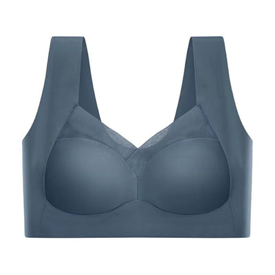 Soutien-gorge bleu sans couture, design moderne, bretelles larges, tissu lisse et respirant, idéal pour confort quotidien et maintien optimal.