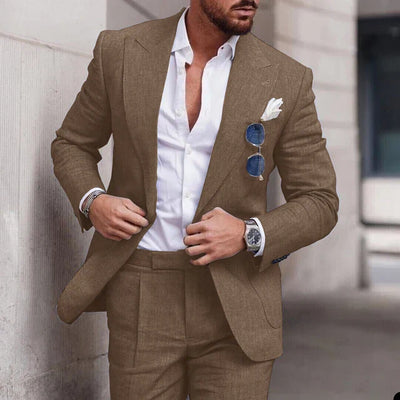 Costume de mariage 2 pièces en lin pour hommes - boutonnage simple
