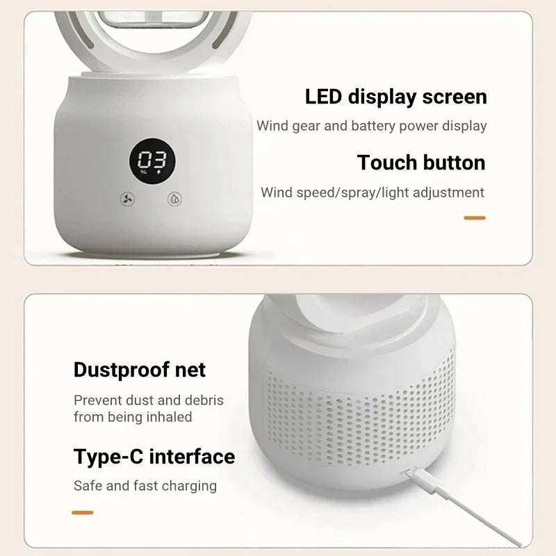 Ventilateur Bladeless avec veilleuse & fonction de pulvérisation - Silencieux & portable pour la chambre à coucher & le bureau