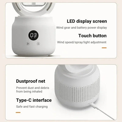 Ventilateur Bladeless avec veilleuse & fonction de pulvérisation - Silencieux & portable pour la chambre à coucher & le bureau