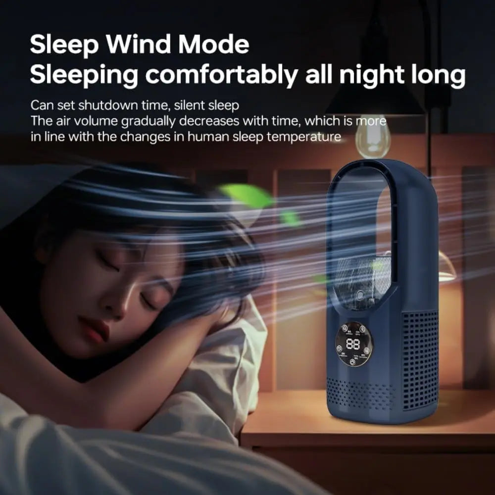 Ventilateur sans pales avec humidificateur & lumière RGB - Silencieux & sans fil pour la maison & les voyages