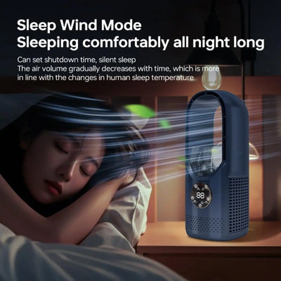 Ventilateur sans pales avec humidificateur & lumière RGB - Silencieux & sans fil pour la maison & les voyages