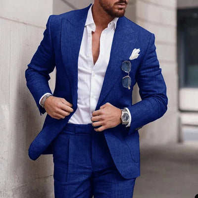 Costume de mariage 2 pièces en lin pour hommes - boutonnage simple